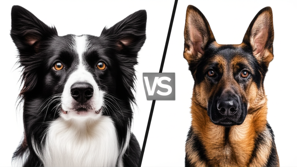Generate a high-quality, relevant image prompt for an article about: Border Collie vs German Shepher