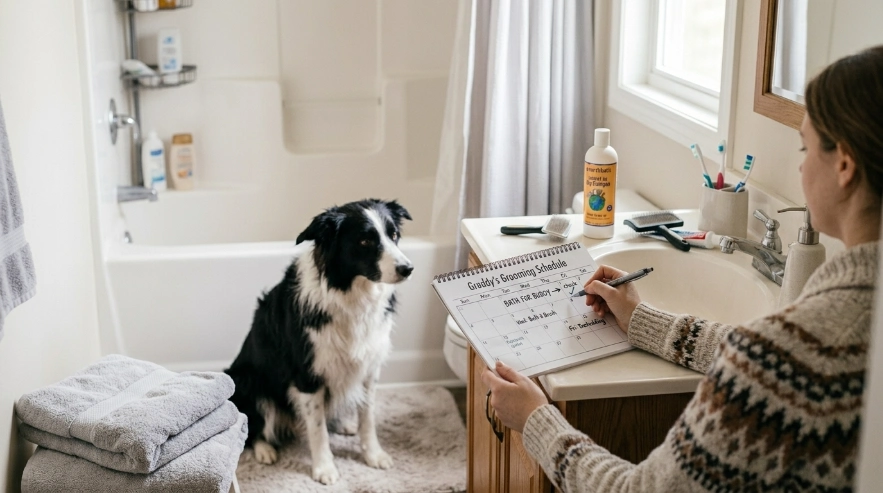 Border Collie grooming routine with proper bath frequency