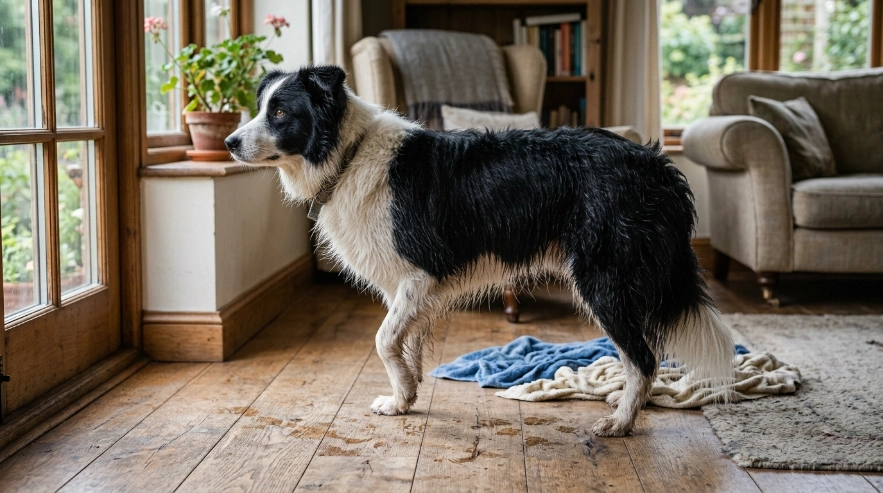Smooth and rough Border Collies illustrating factors that change drying time