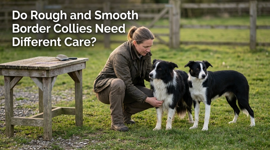 Rough-coated and smooth-coated Border Collies compared for grooming and mat prevention needs.