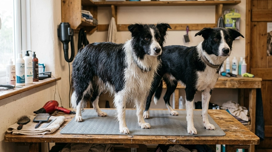 Rough-coated and smooth-coated Border Collies compared after bathing and grooming