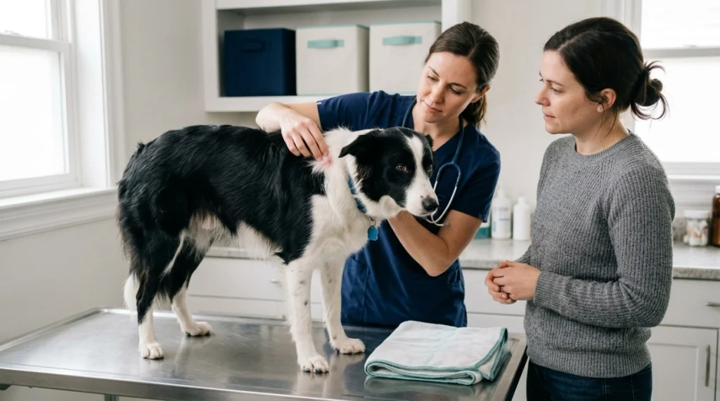 When should a Border Collie's skin problem go to the vet?