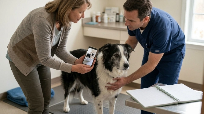 When should an aging Border Collie see a veterinarian?
