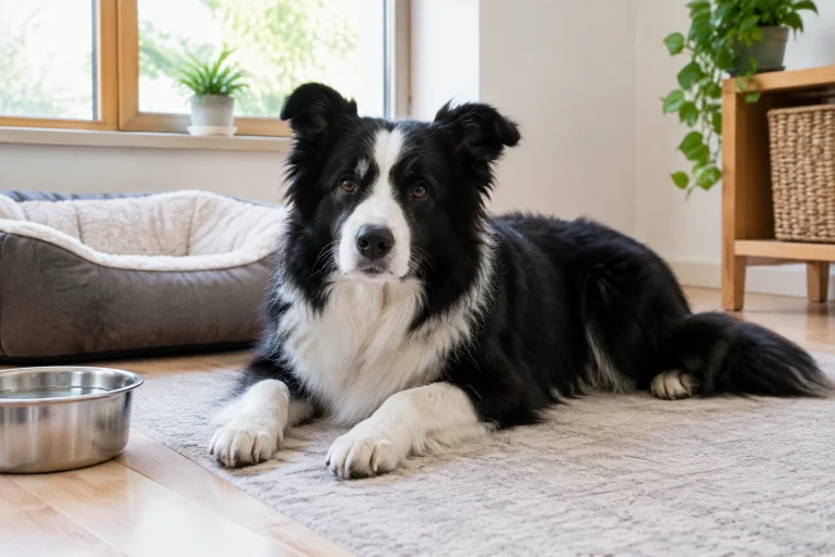 Border Collie resting calmly in a safe home environment