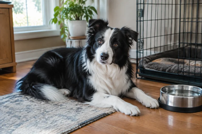 Border Collie resting at home while alone