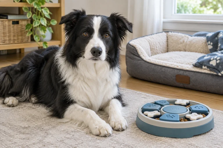 Border Collie resting at home before being left alone