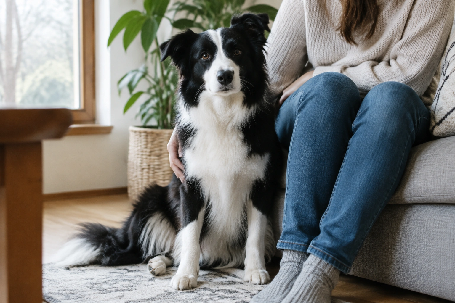 Border Collie looking calmly at owner