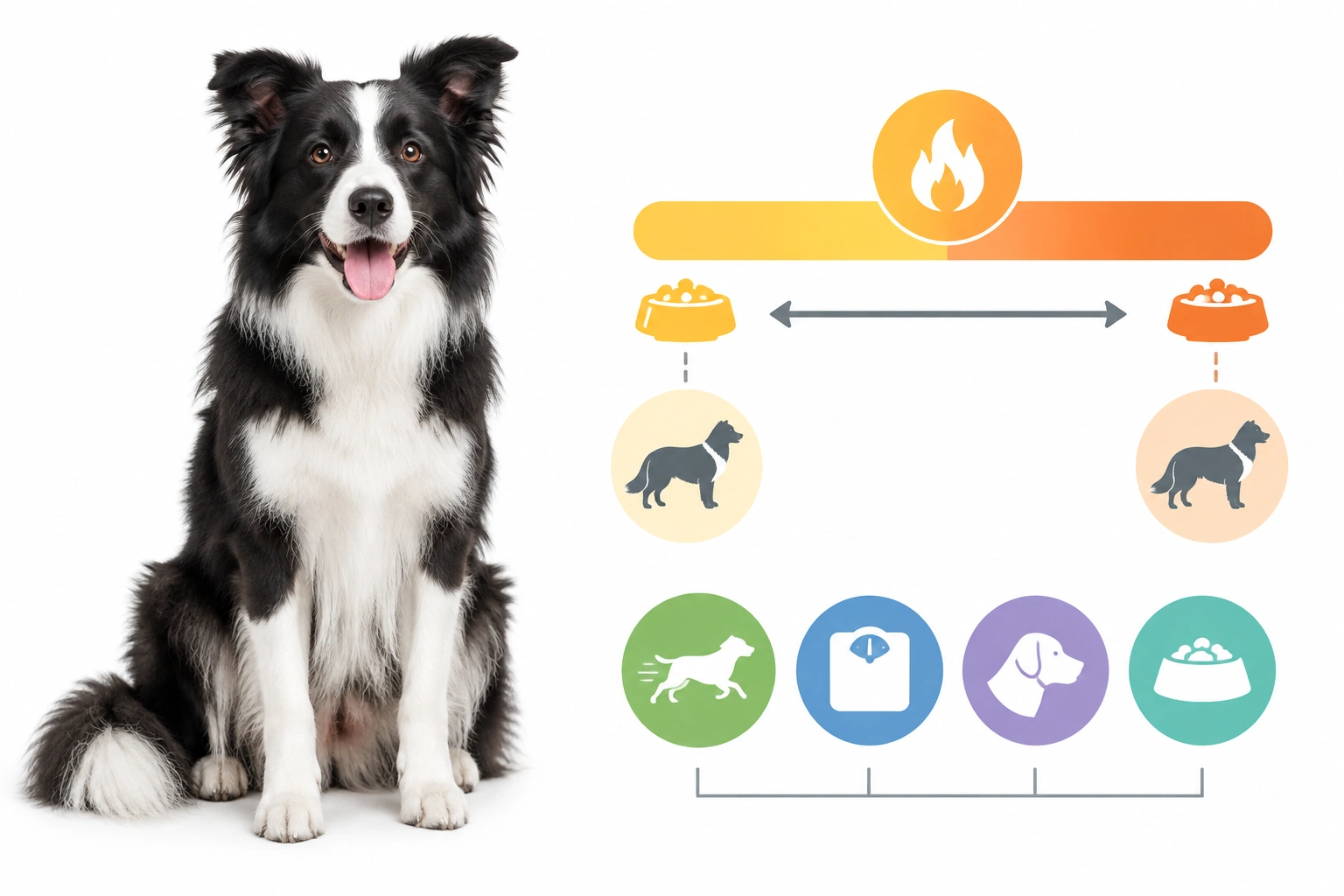Border Collie feeding guide showing calorie needs by activity level