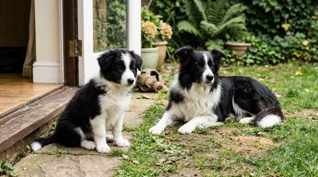 Border Collie puppy and adult showing natural differences in coat texture