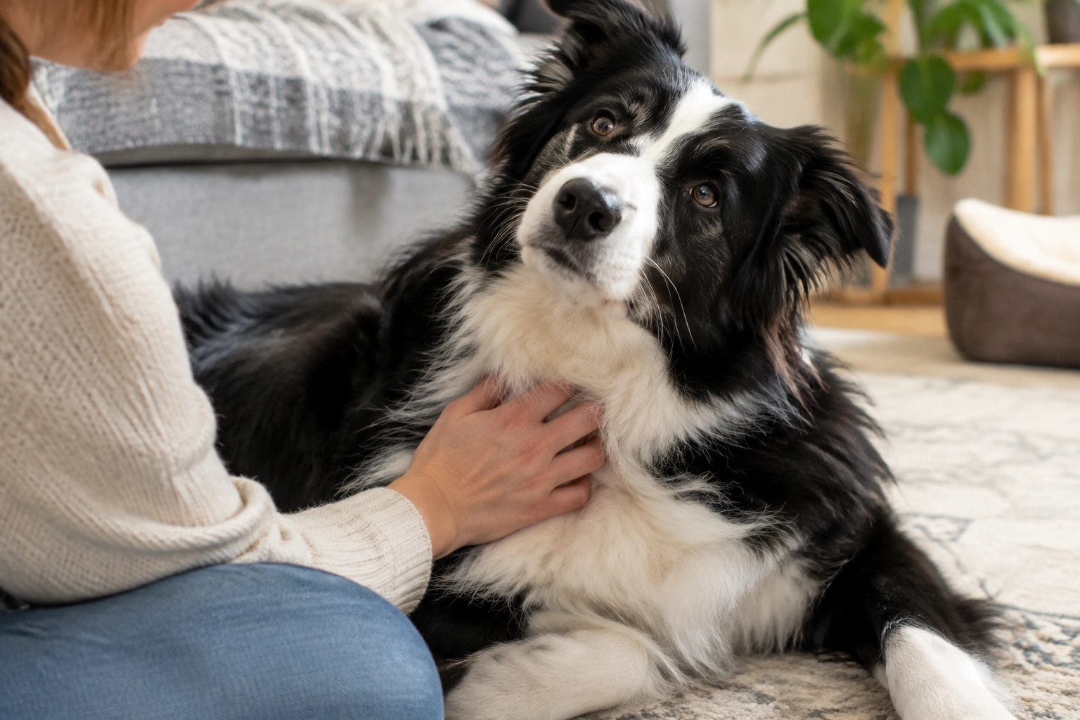 Border Collie leaning into gentle petting from owner