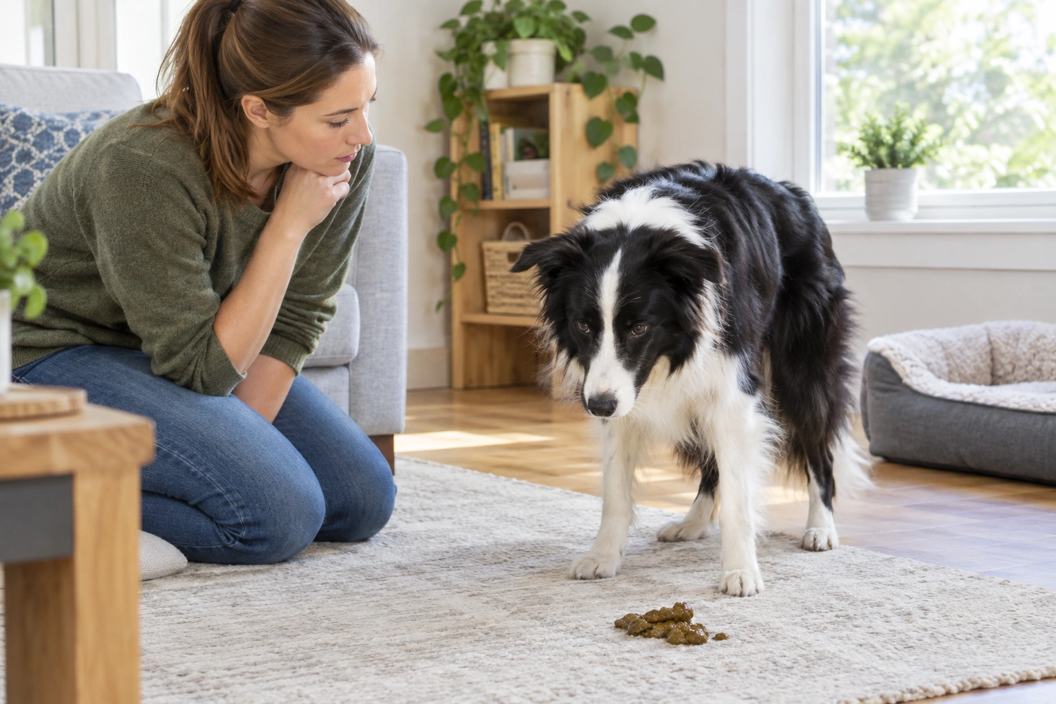 Border Collie owner checking a dog for diarrhea warning signs