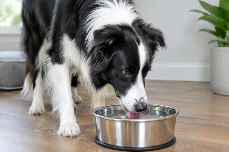 Border Collie drinking from a bowl