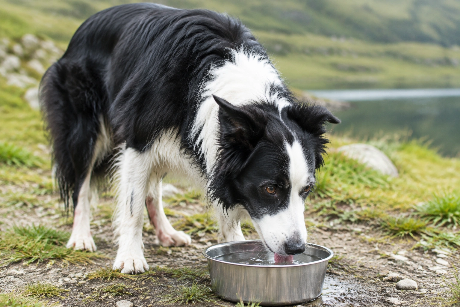 Border Collie drinking water after exercise