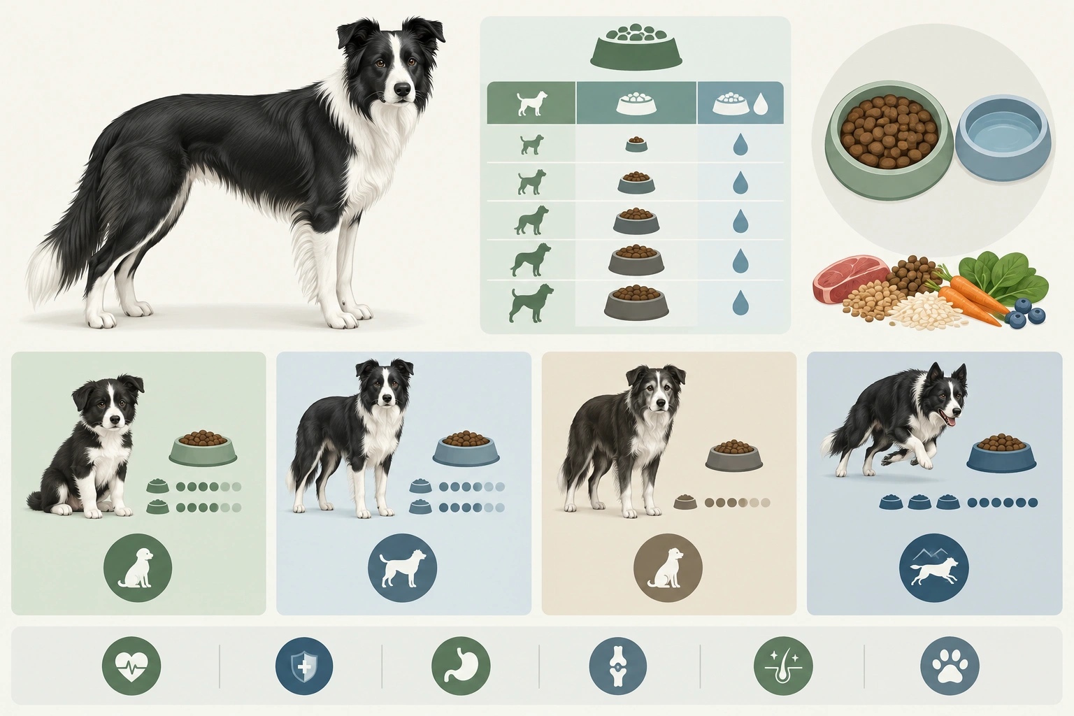 Border Collie feeding chart with portions and body condition guide