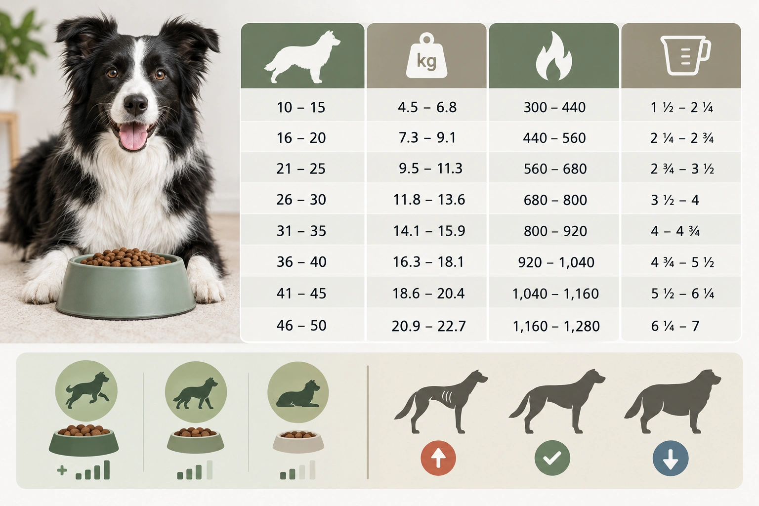 Border Collie feeding chart by body weight