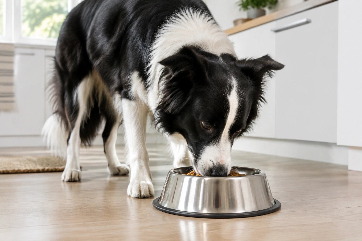 Border Collie eating from a bowl during a food transition