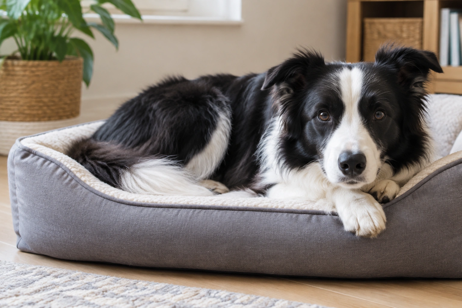 Border Collie resting quietly during heat cycle