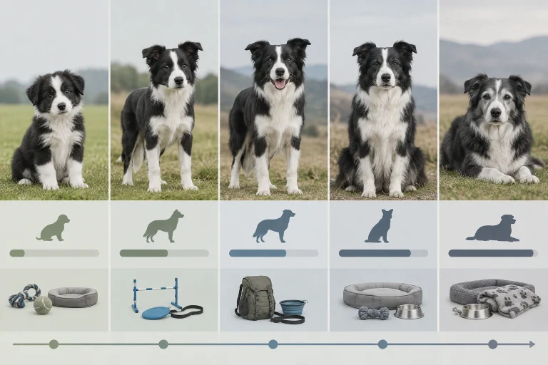 Timeline showing puppyhood, adolescence, and adult maturity in dogs