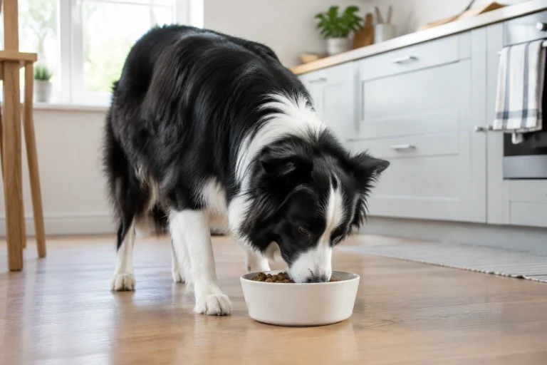 Border Collie eating from a bowl