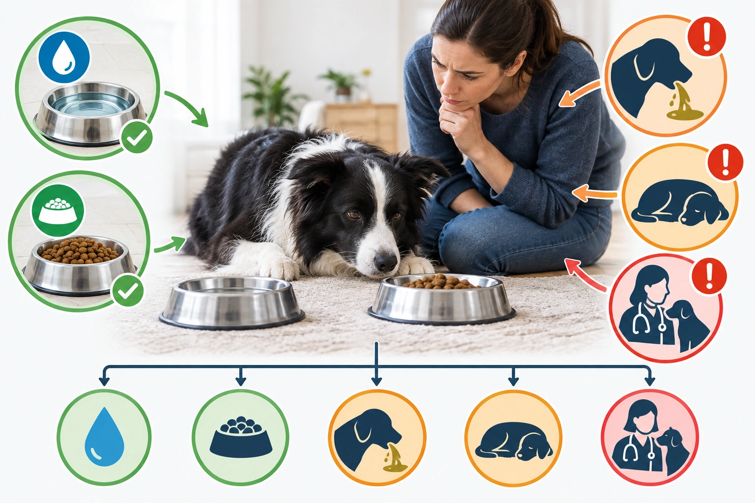 Border Collie owner comparing picky eating, temporary appetite loss, and urgent warning signs