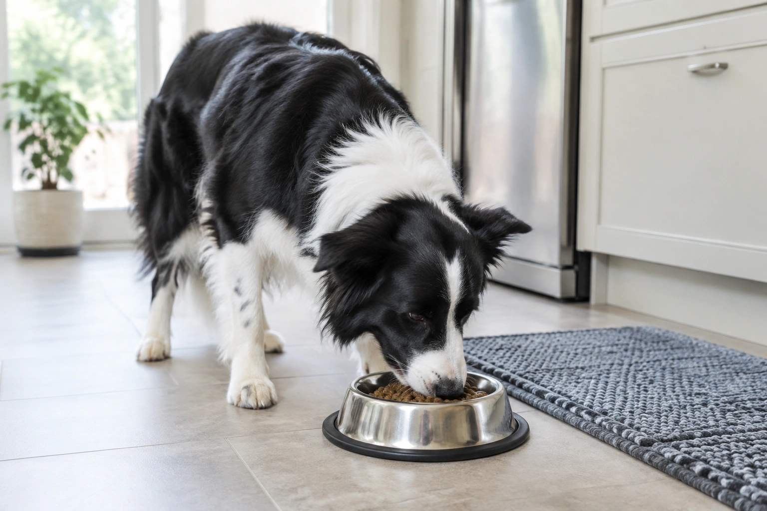 Border Collie eating on a scheduled meal routine