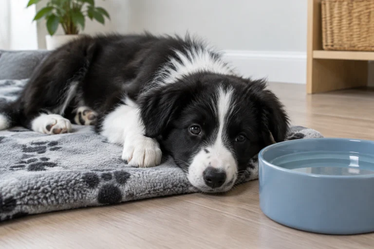Border Collie puppy showing early signs of illness