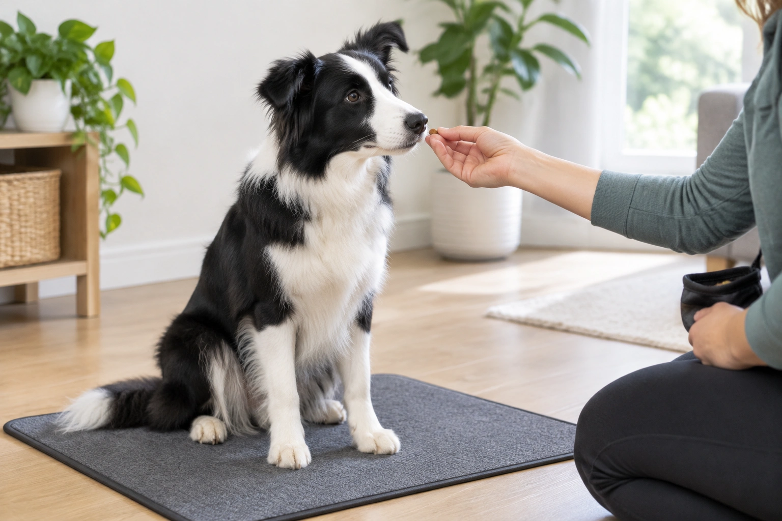 Border Collie calmly sitting during training session