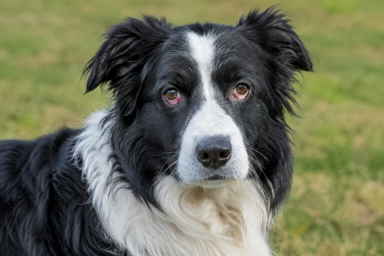 Border Collie with mildly red eyes after outdoor activity