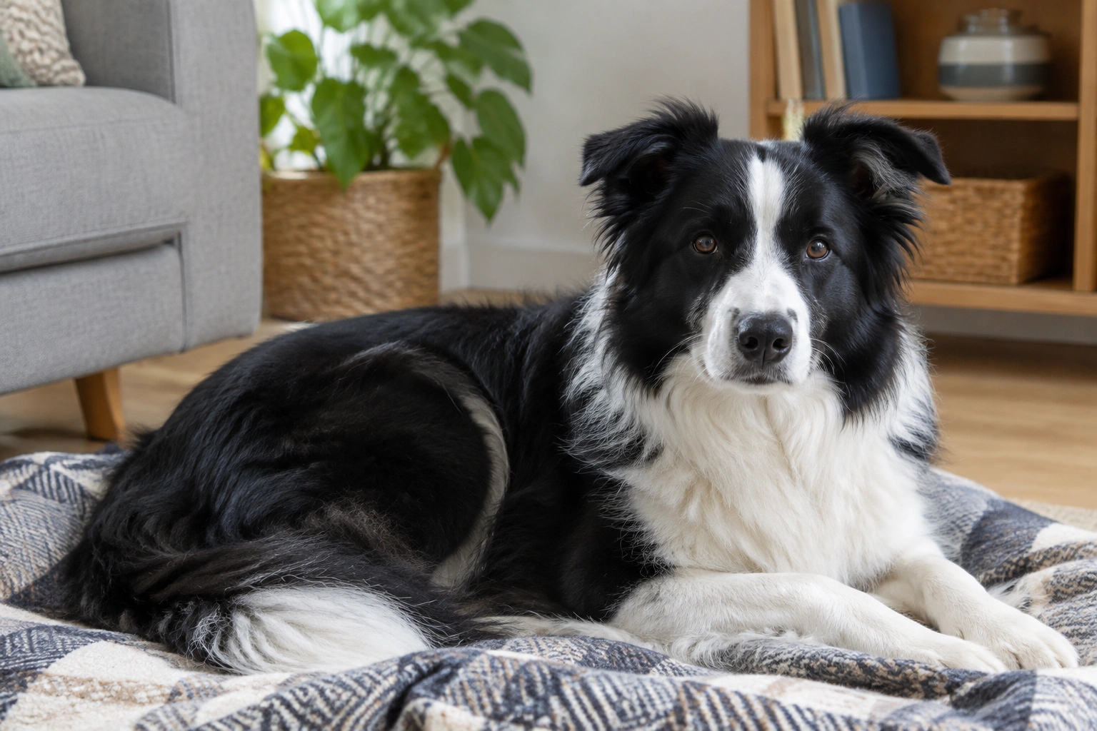 Border Collie resting quietly indoors