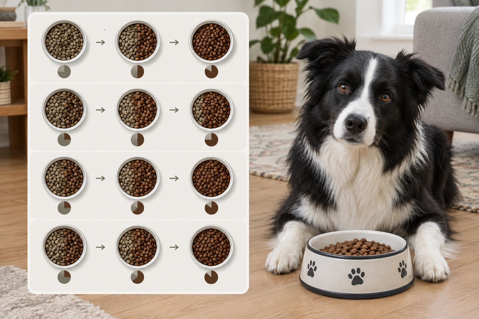 Feeding chart for gradually switching Border Collie food