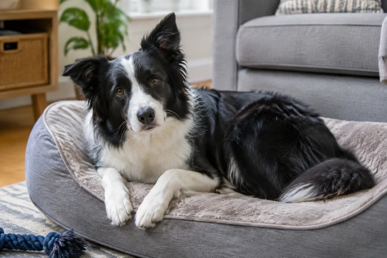 Border Collie lying calmly after training