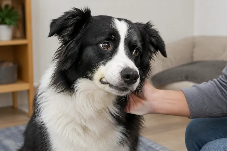 Border Collie showing subtle signs of mouth discomfort