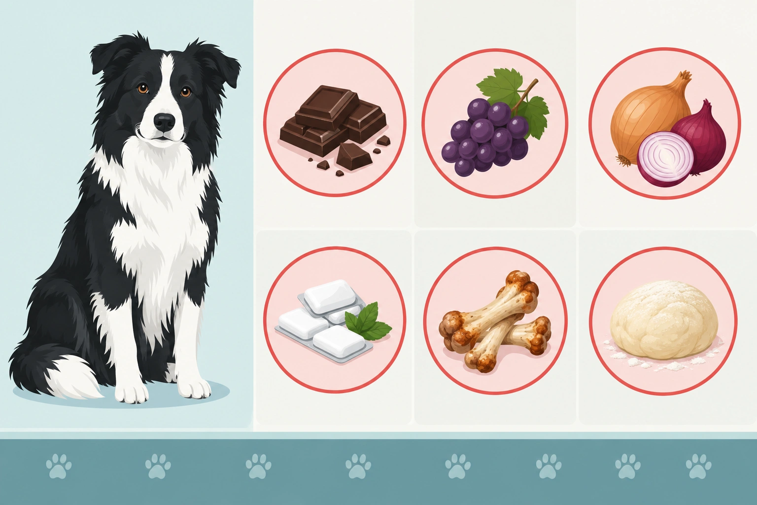 Border Collie food safety chart showing toxic foods to avoid