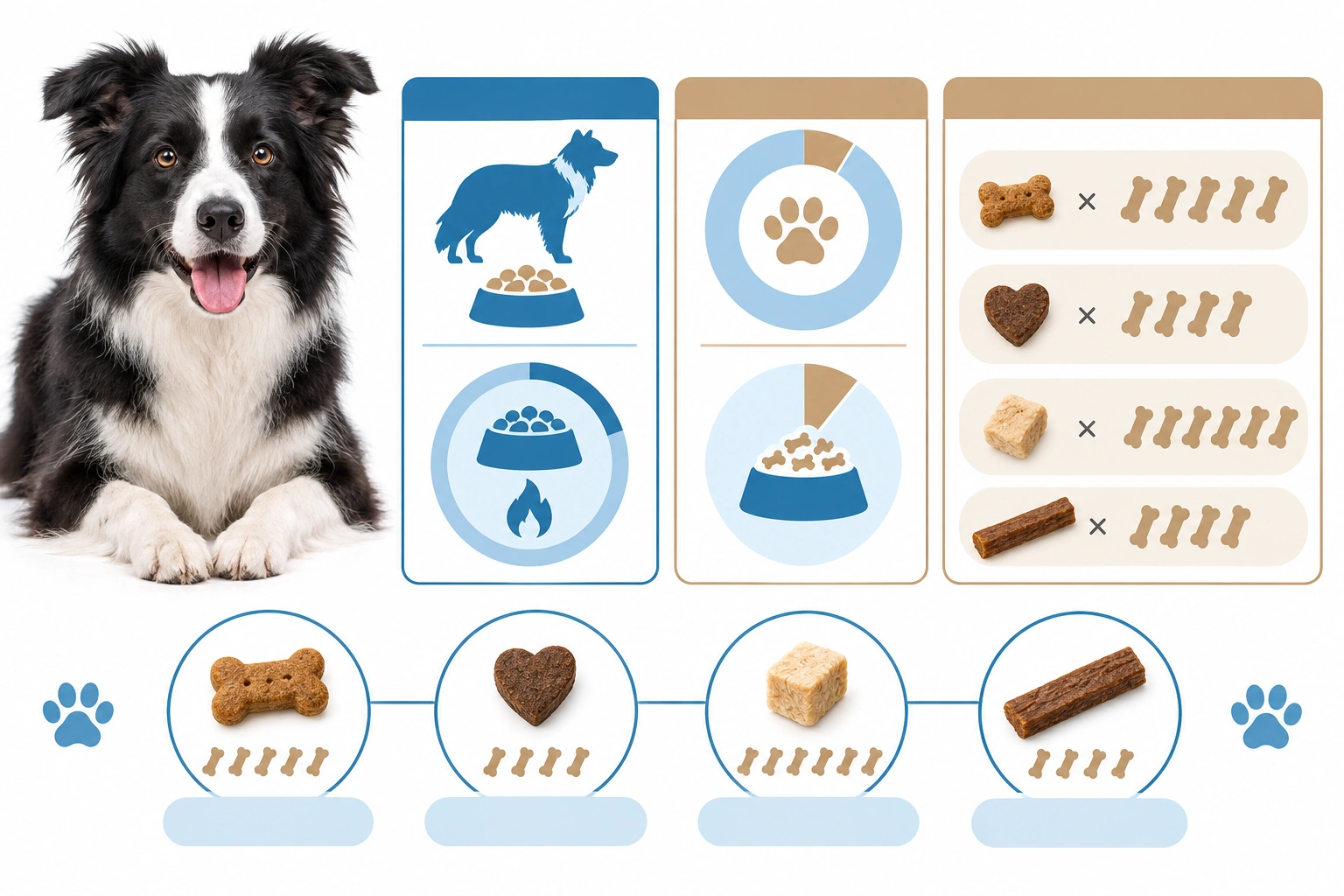 Border Collie treat calorie chart showing daily treat budget by calorie intake