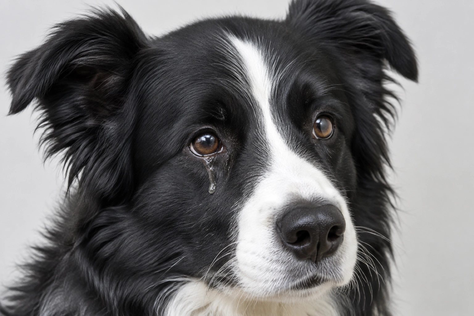 Border Collie with a watery eye and tear staining