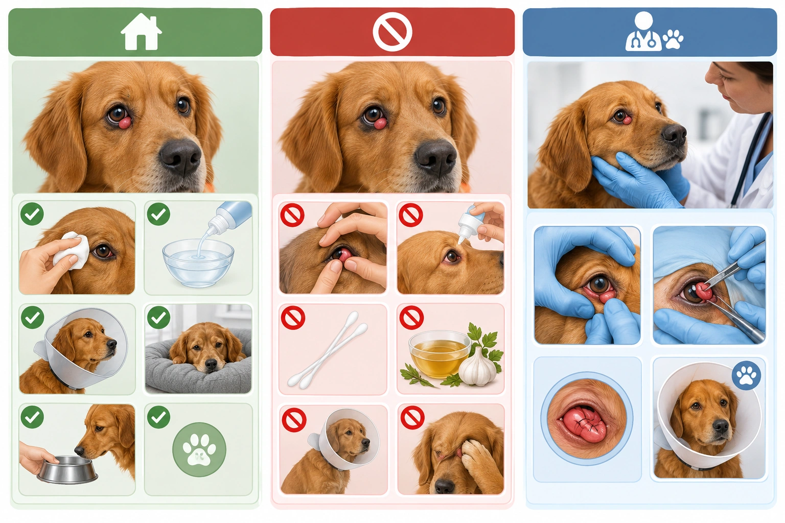 Comparison of safe home care and veterinary treatment for cherry eye