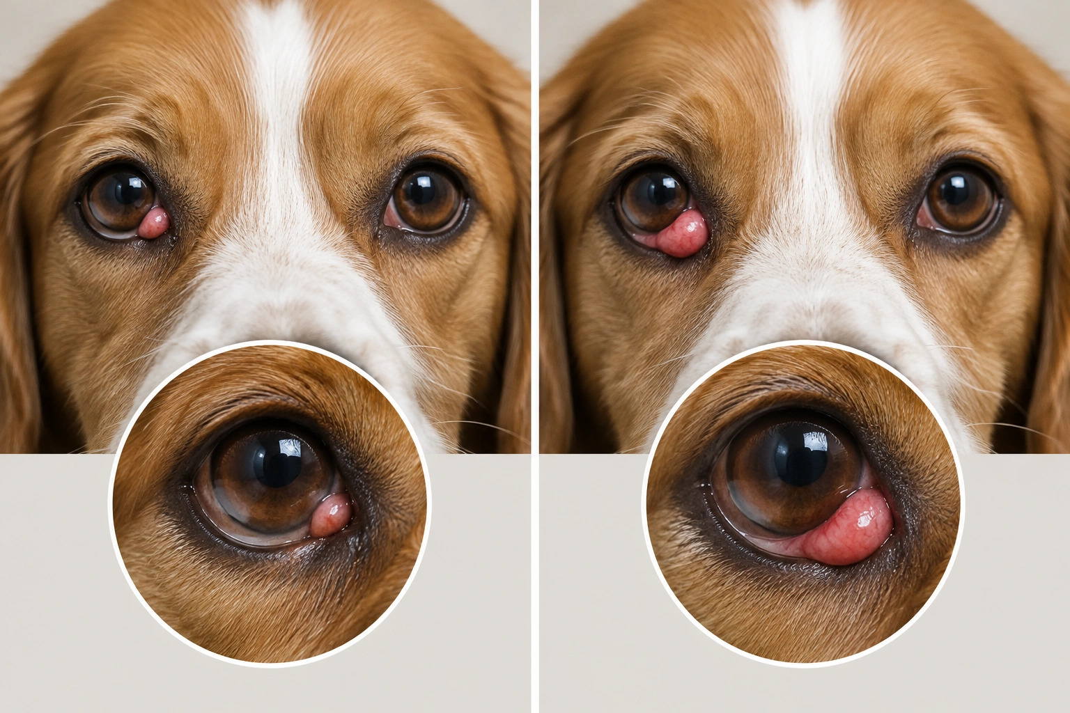 Comparison of a dog eye with temporary cherry eye improvement versus recurring prolapse