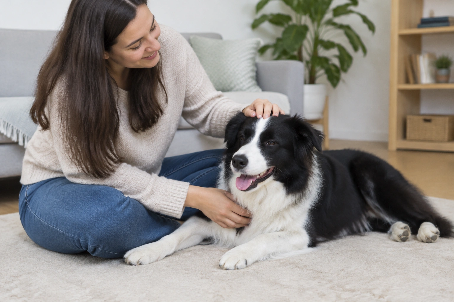 Dog showing relaxed body language during gentle petting
