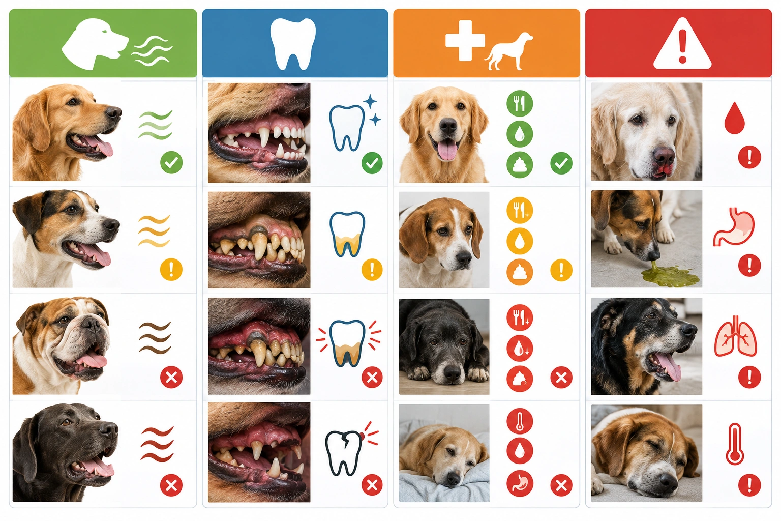 Comparison chart of normal dog breath versus concerning bad breath and red flags