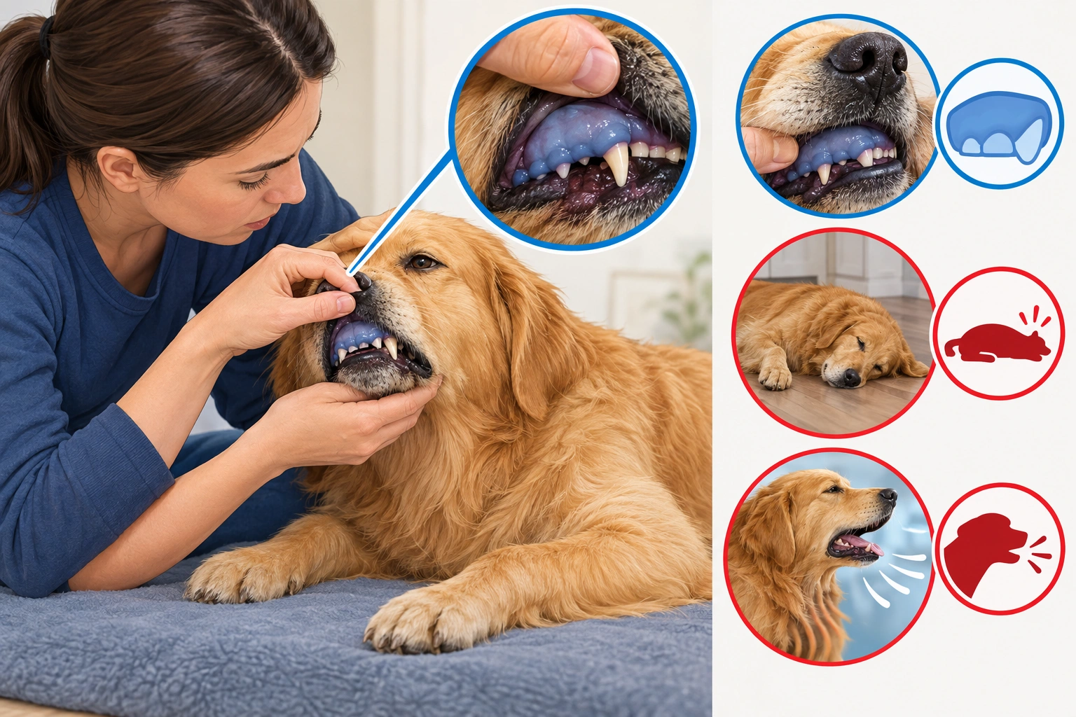 Emergency warning signs for a dog coughing and gagging