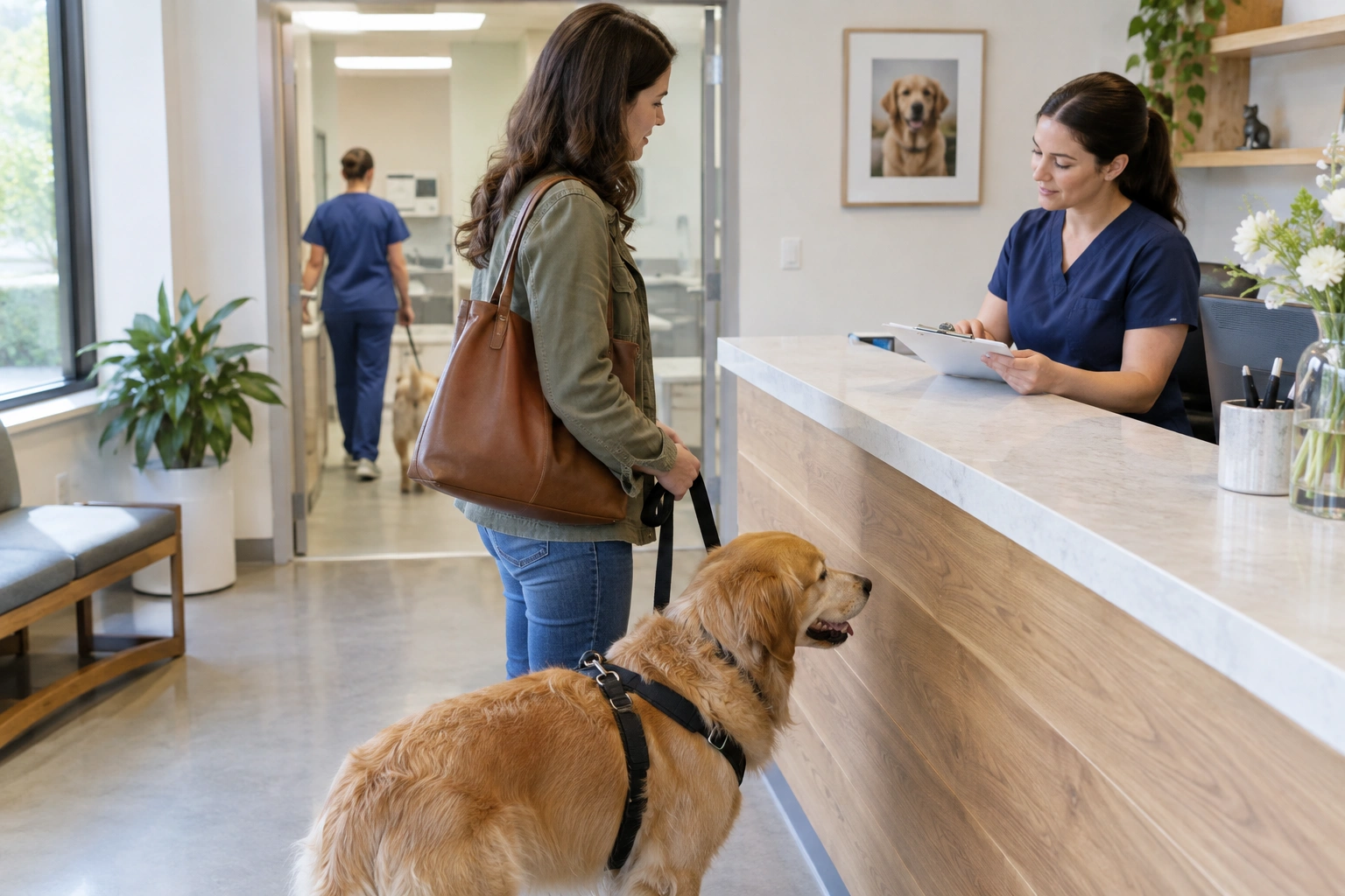 Dog at veterinary clinic waiting for dental cleaning appointment