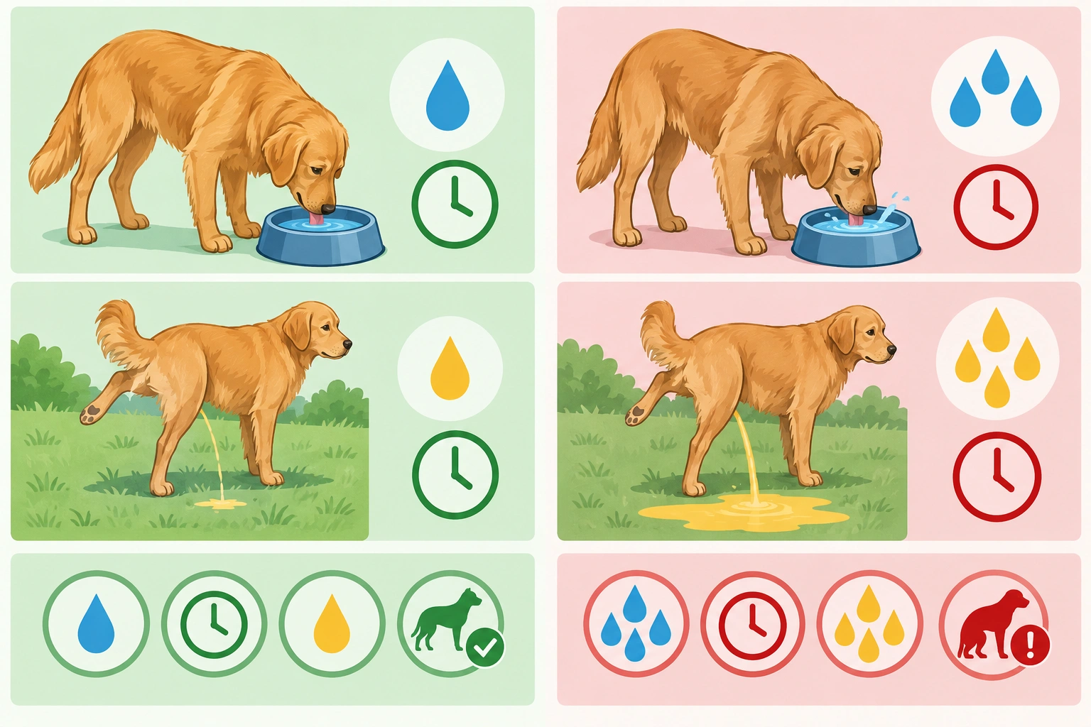 Comparison table for normal versus concerning drinking and urination patterns