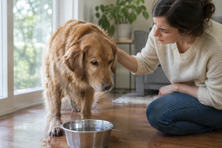 Dog showing subtle early signs of kidney disease such as thirst and lethargy