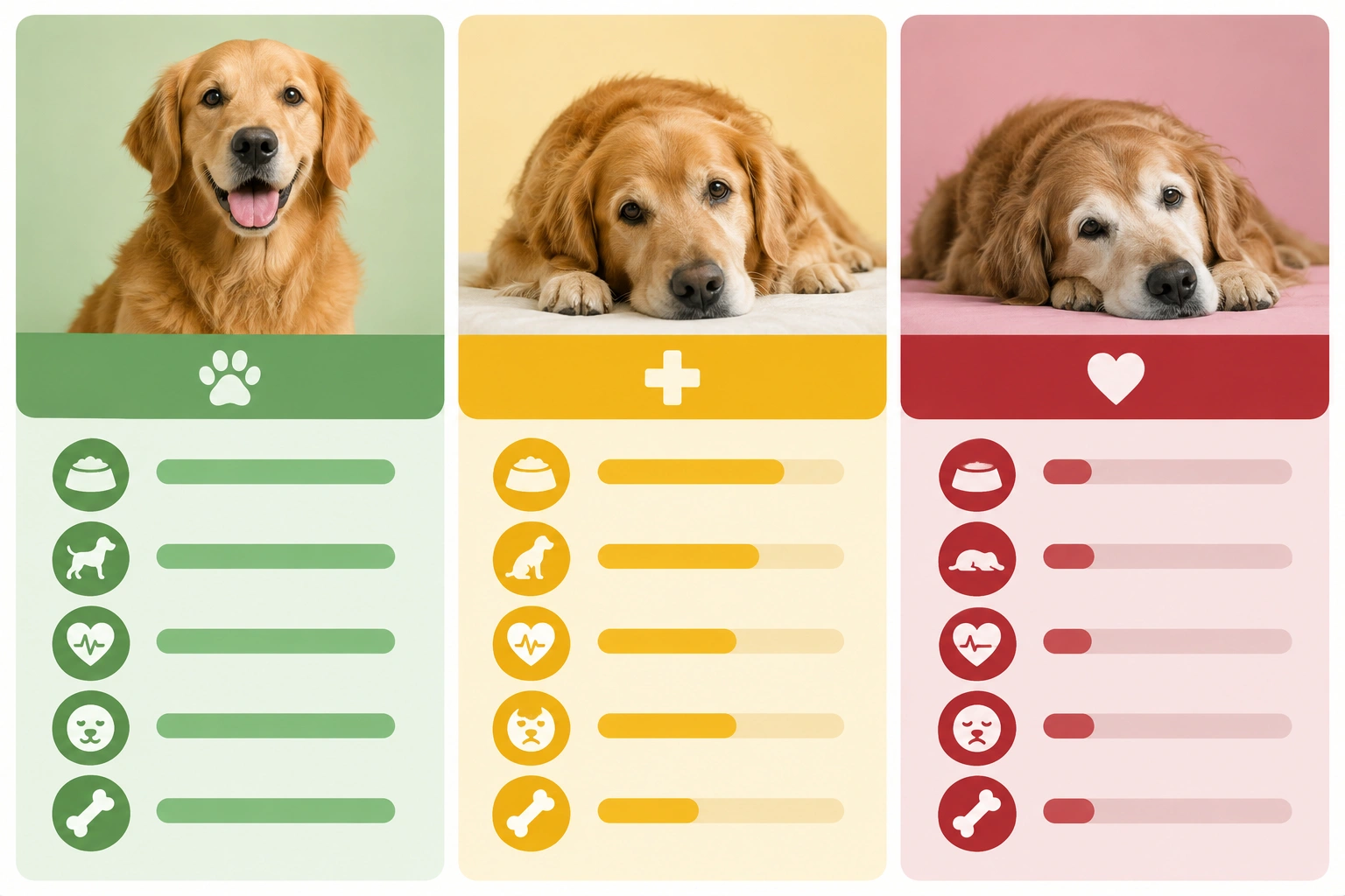Simple comparison table for dog aging illness and end-of-life signs