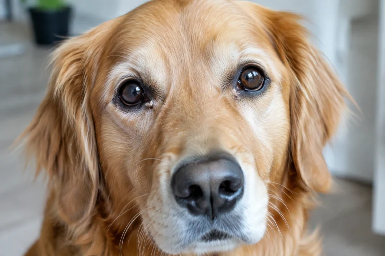 Dog with a small amount of light crust at the inner corner of the eyes