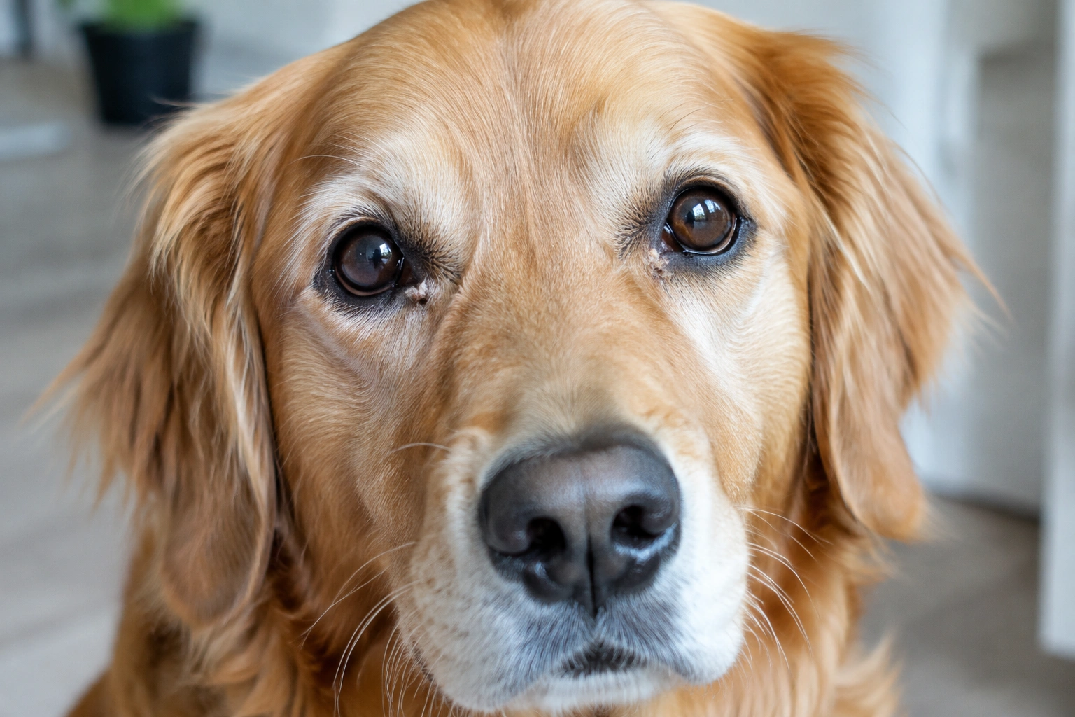 Dog with a small amount of light crust at the inner corner of the eyes