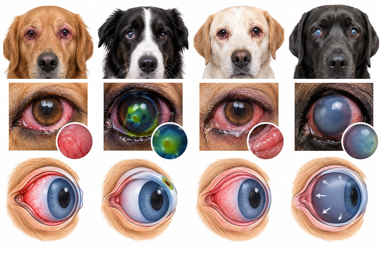 Veterinary comparison of dog eye redness conditions