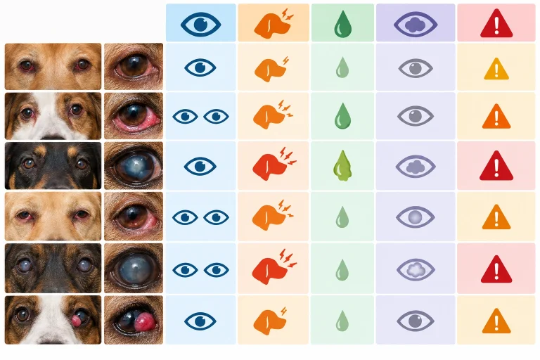 Comparison chart for dog eye redness causes and urgency