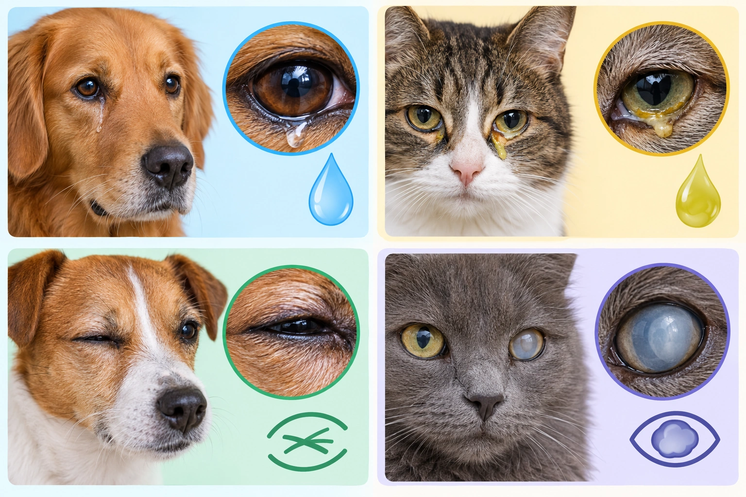 Dog eye warning signs comparison illustration