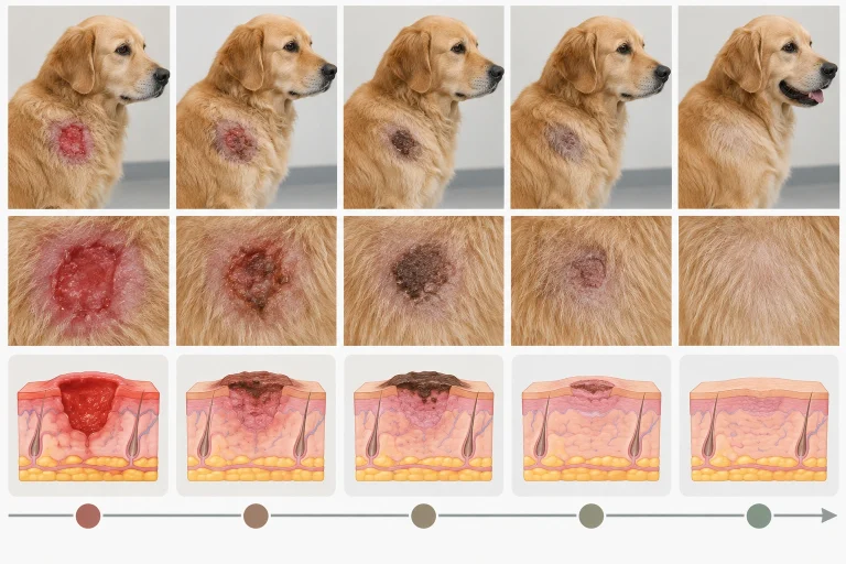 Timeline showing how long a dog hotspot lasts and when it heals